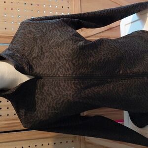 Jockey Black Tonal Leopard Print Zip Up Athletic Jacket Large